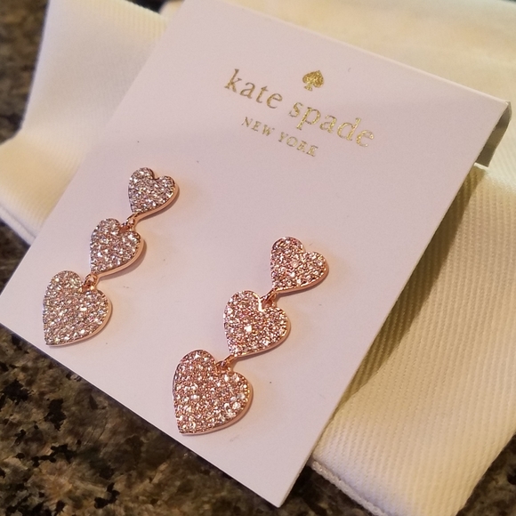 kate spade Yours Truly Rose Gold-Tone Crystal Encrustd Triple Heart Earrings NWT - Picture 12 of 12